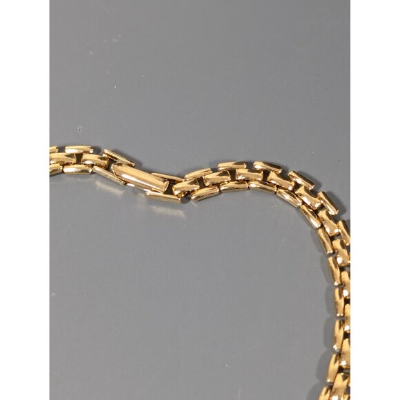 Gold Tone Panther Link Chain Pink Rhinestone Birthstone Statement Necklace 18" - Picture 8 of 11